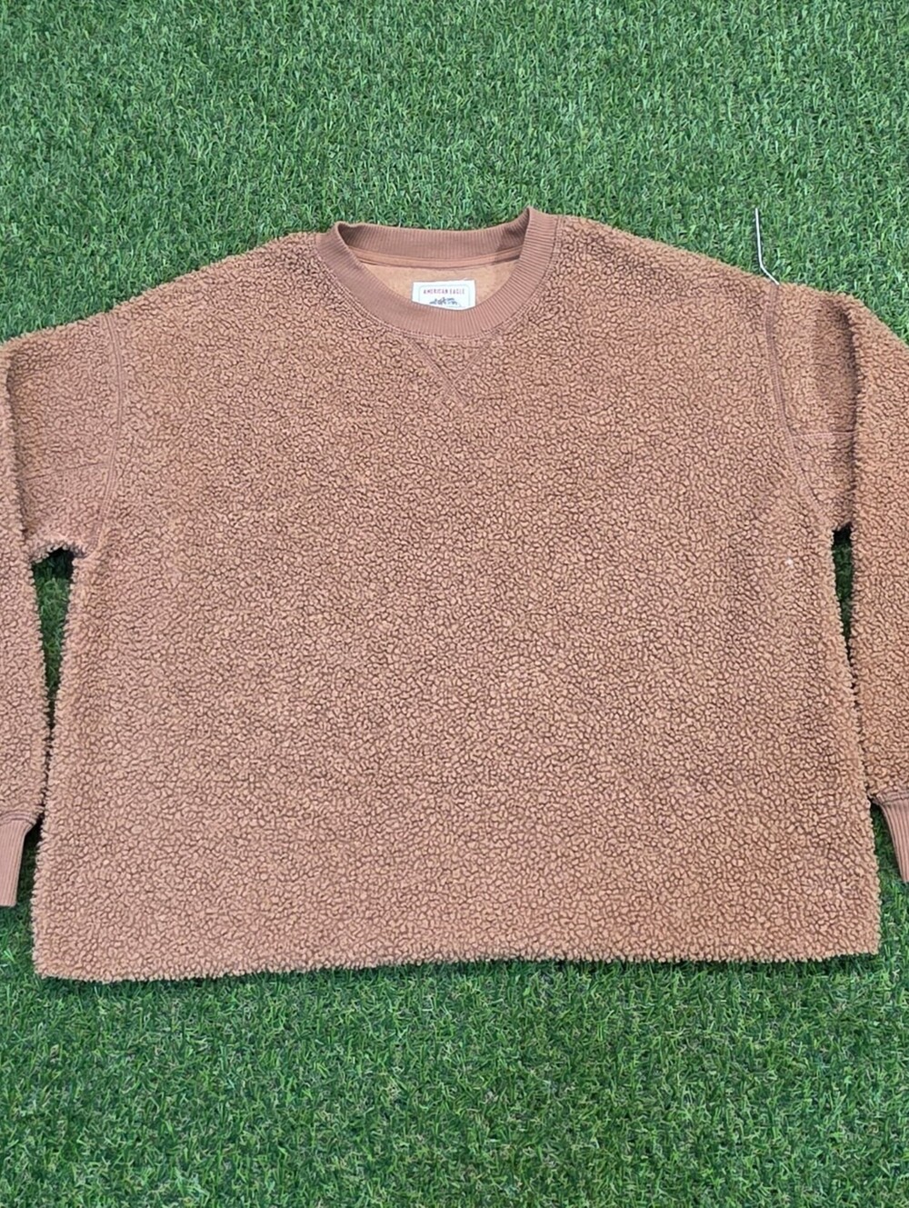 American Eagle Brown Sherpa Pullover Sweatshirt, Size xs
